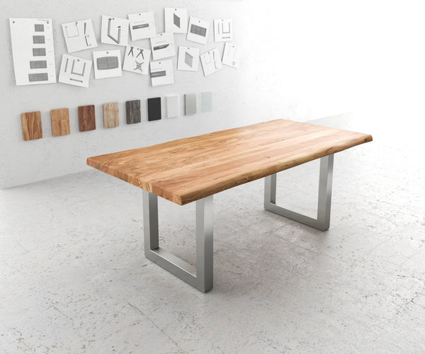 Dining Table Olympus Live Edge Acacia Wood Natural Square Frame Steel 140-300cm