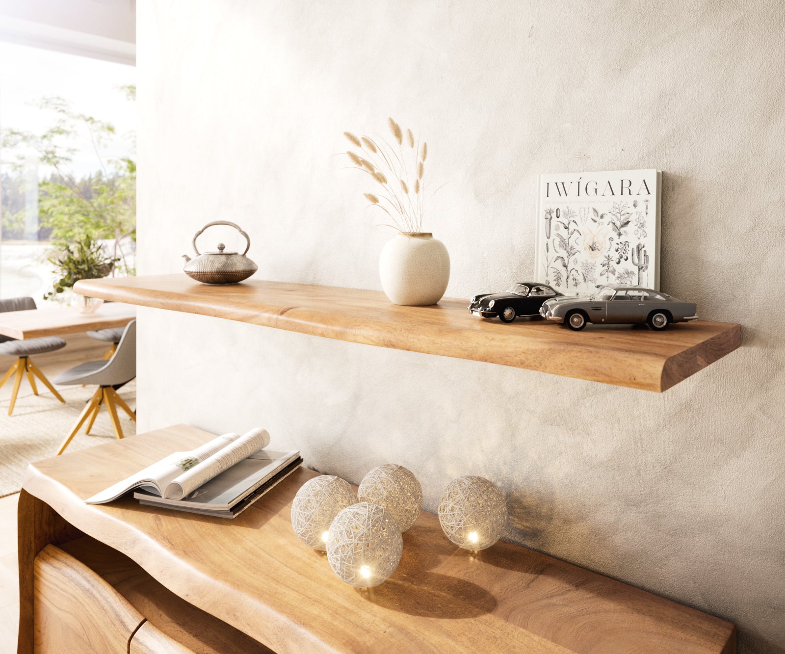 Wall Shelf Olympus Live-Edge 100-145 cm Acacia Wood Natural