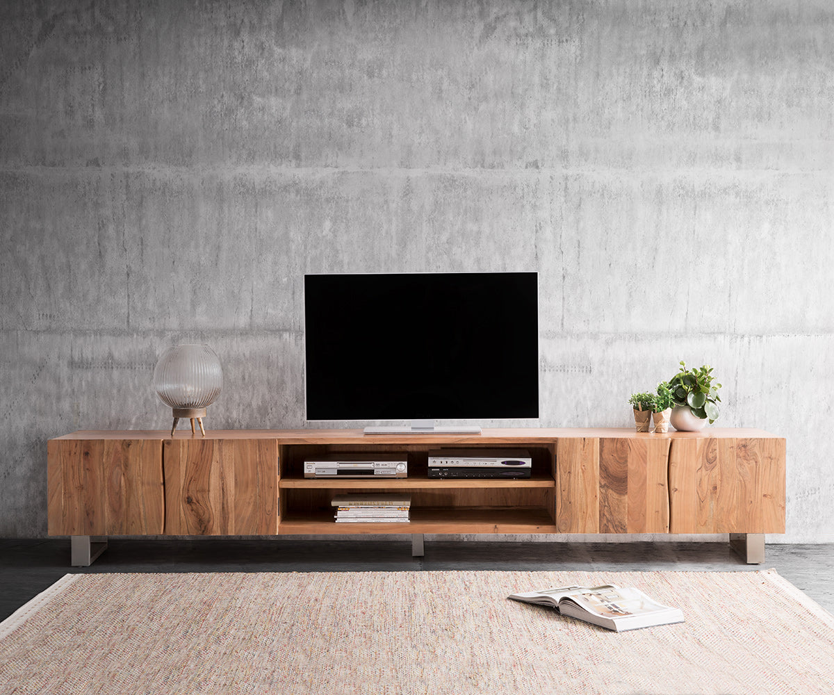 TV Stand Olympus Live-Edge 200-300 cm 2 Compartments Acacia Wood Natural