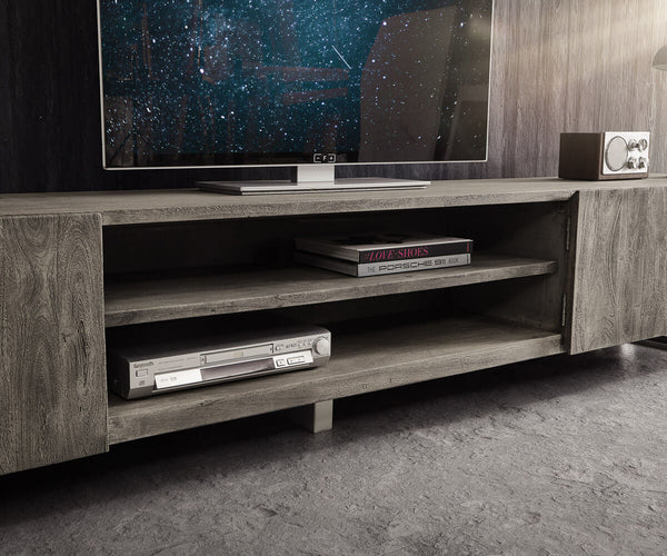 TV Stand Olympus Live-Edge 300 cm 2 Compartments Acacia Wood Platinum