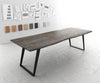 Dining Table Olympus Live Edge Acacia Wood Platinum Slanted Frame Black 180-300cm