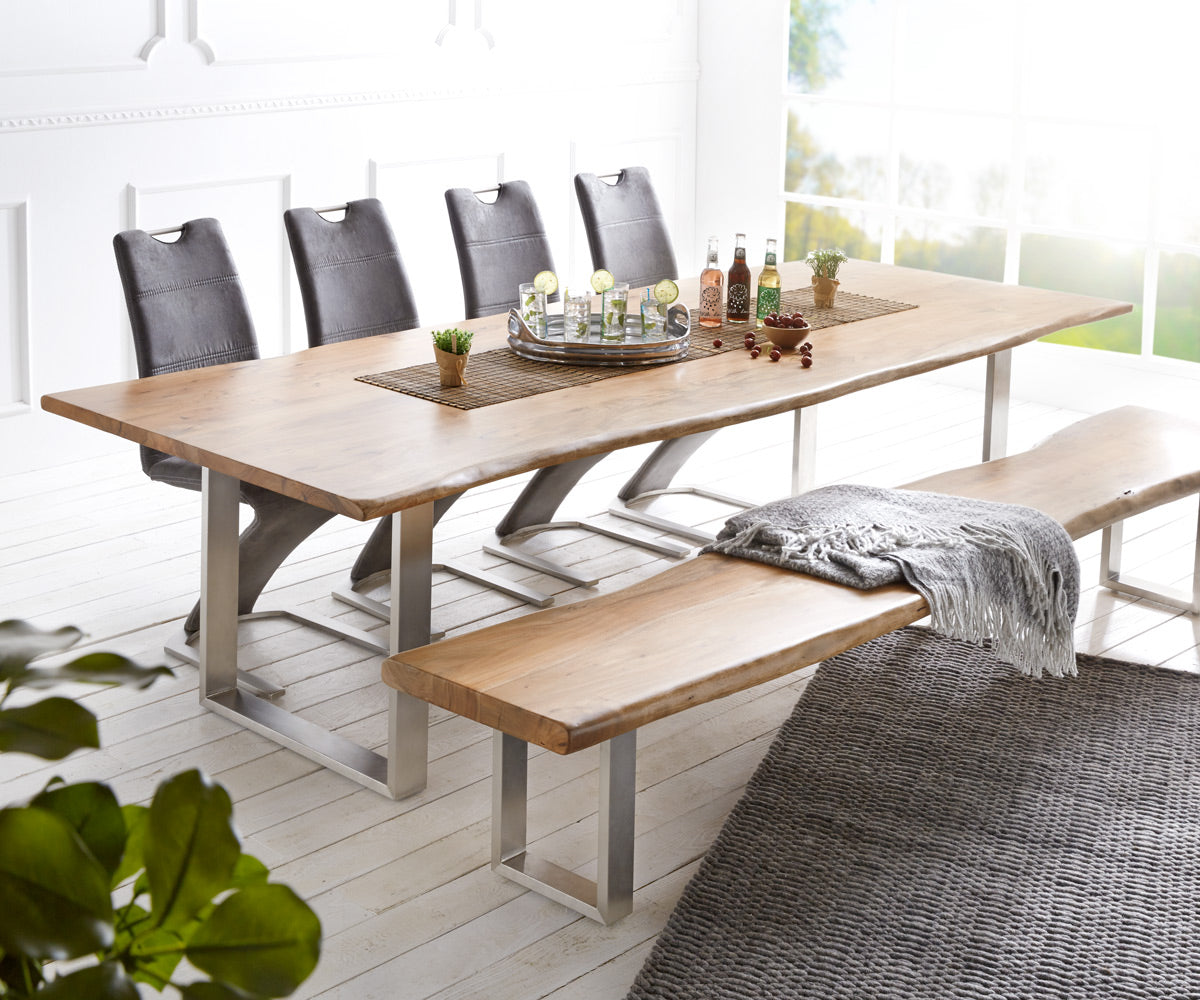 Dining Table Olympus Live Edge Acacia Wood Natural Square Frame Slim Steel 140-300cm