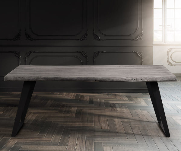 Dining Table Olympus Live Edge Acacia Wood Platinum Slanted Frame Black 180-300cm