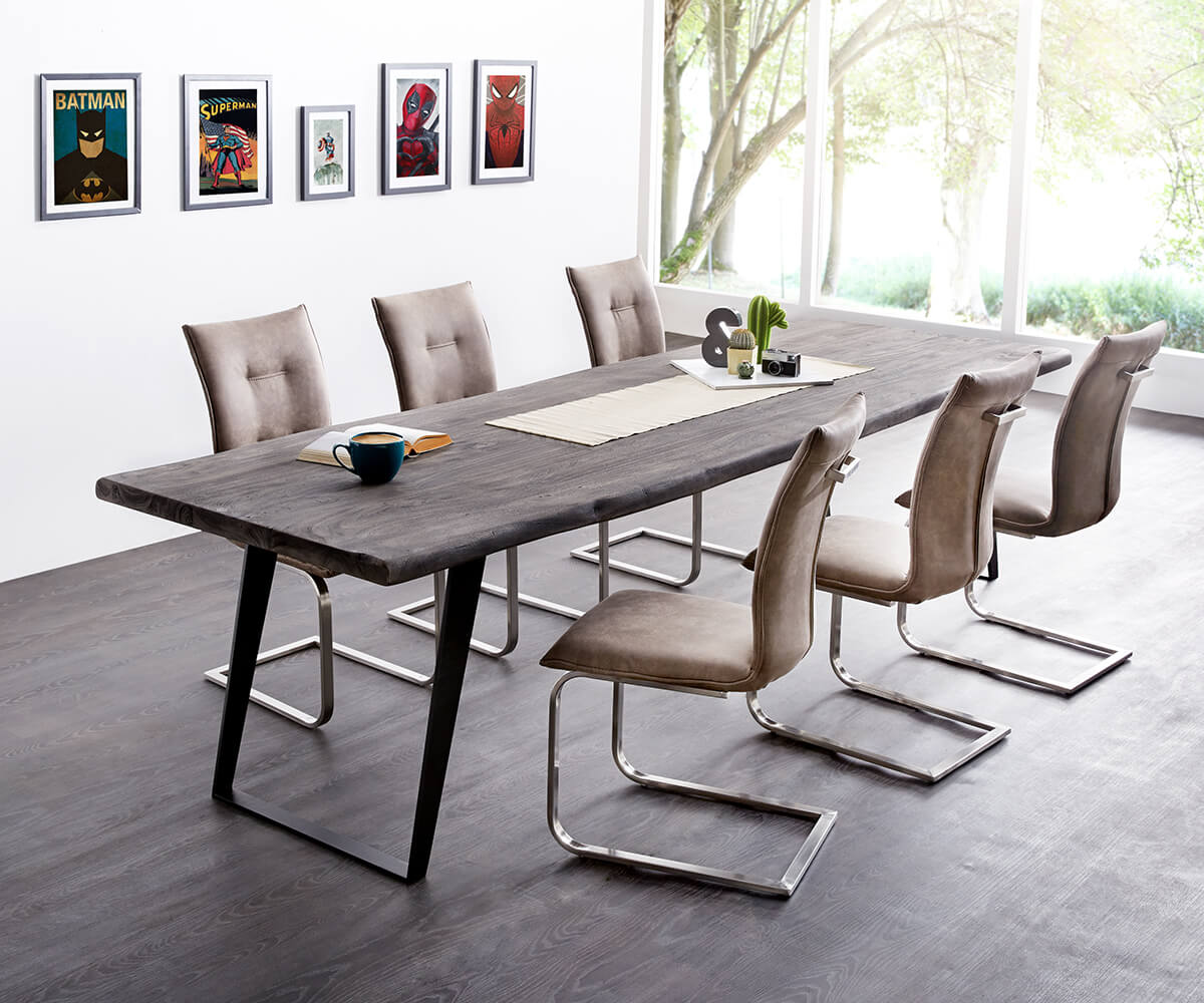 Dining Table Olympus Live Edge Acacia Wood Platinum Slanted Frame Black 180-300cm