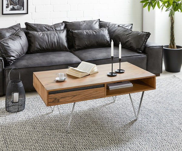 Stonegrace coffee table 115x60cm made of solid acacia wood with natural grain.