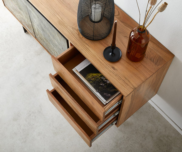 Sideboard Juwelo 150 cm 2 Doors 3 Drawers Acacia Wood Natural Stone Veneer