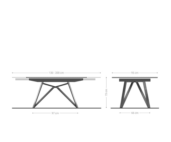 Dining Table Carlow Extendable Ceramic 130-200cm Grey Spider Frame Steel