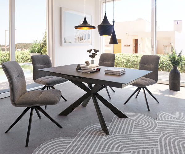 Dining Table Aurora Extendable Ceramic 160-200cm Grey Cross Frame Black