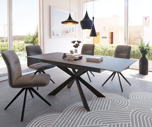 Dining Table Aurora Extendable Ceramic 160-200cm Grey Cross Frame Black