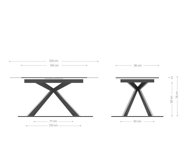 Dining Table Aurora Extendable Ceramic 160-200cm Brown Cross Frame Steel