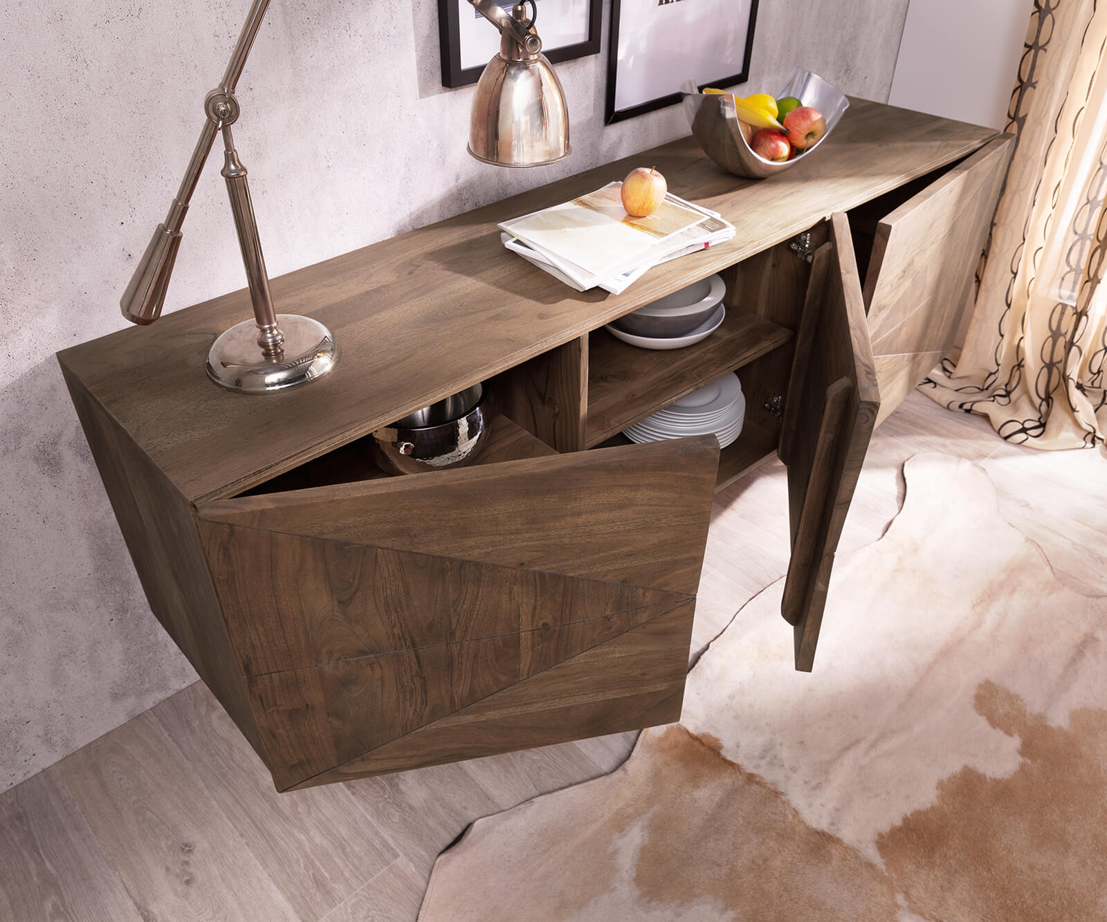 Sideboard Wyatt 175 cm 3D Look Centered Acacia Wood Brown