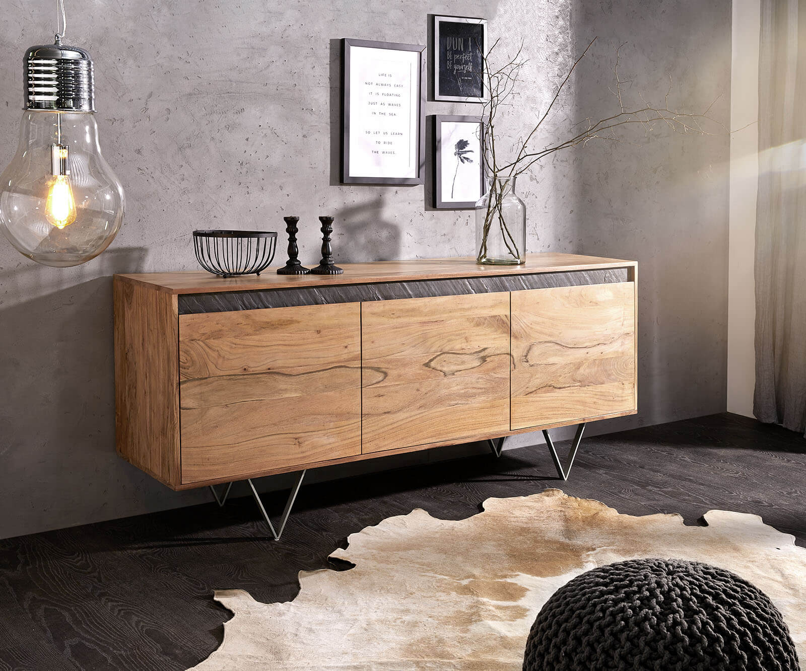 Sideboard Stonegrace 175 cm Acacia Wood Natural Slate