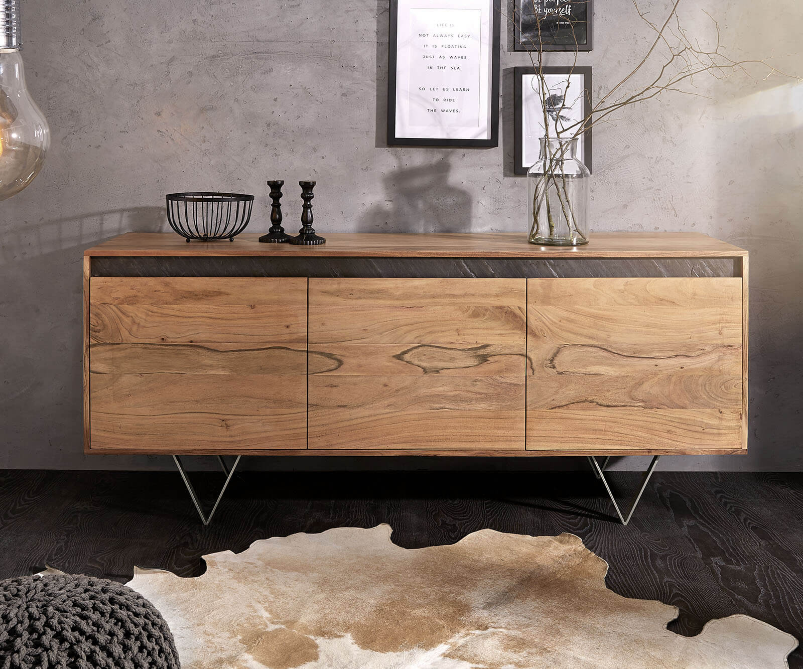 Sideboard Stonegrace 175 cm Acacia Wood Natural Slate