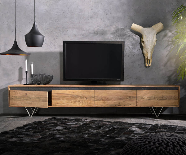 TV Stand Stonegrace 240 cm 4 Doors Acacia Wood Natural Slate