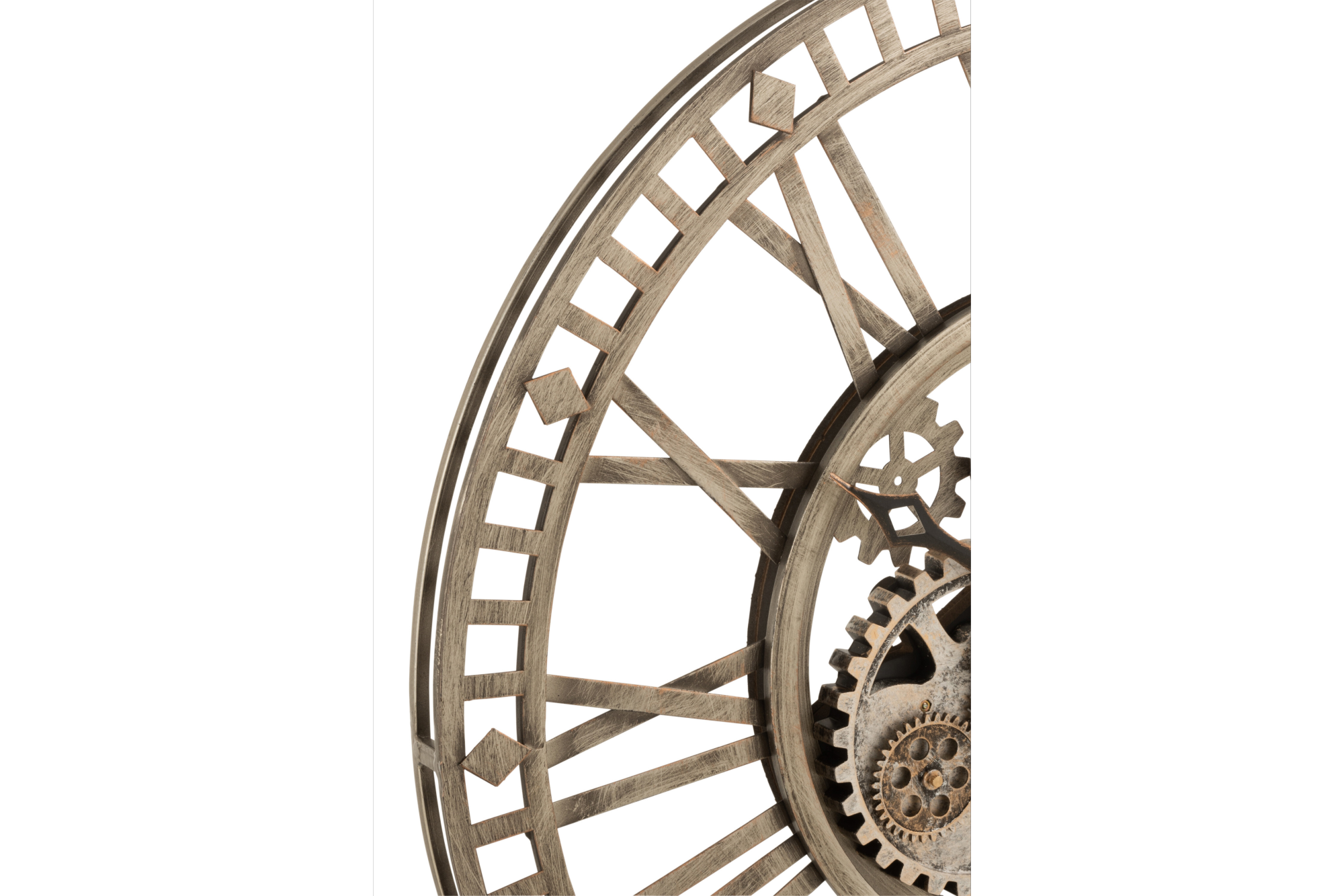 Wall Clock Roman Numerals Visible Mechanism 60cm Metal Antique Gold