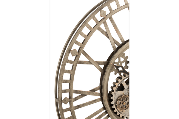 Wall Clock Roman Numerals Visible Mechanism 60cm Metal Antique Gold