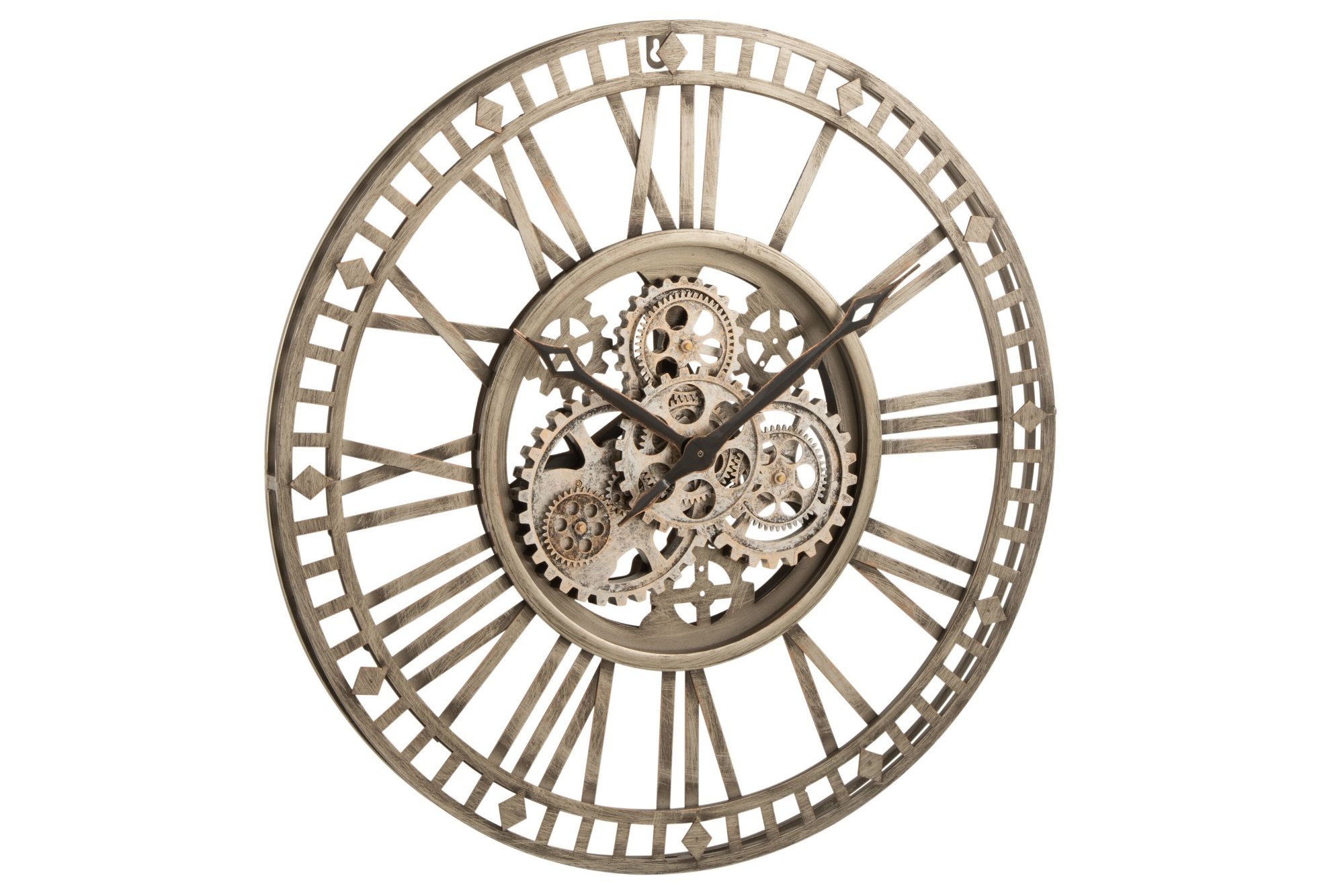 Wall Clock Roman Numerals Visible Mechanism 60cm Metal Antique Gold