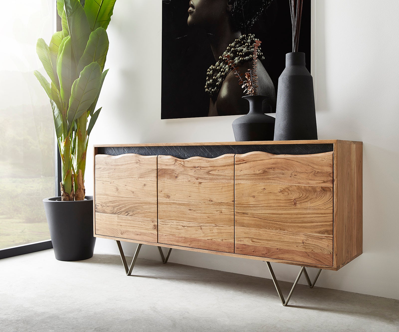 Sideboard Stonegrace 147-200 cm Acacia Wood Natural