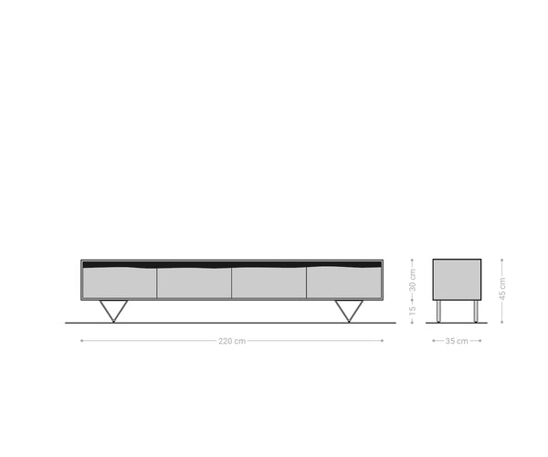 TV Stand Stonegrace 220X35 cm 4 Doors Acacia Wood Natural