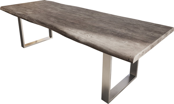 Dining Table Olympus Live Edge Acacia Wood Platinum Square Frame Slim Steel 160-300cm