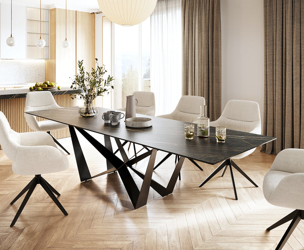 Dining Table Aurora Ceramic Brown Spider Frame Black 200-300cm