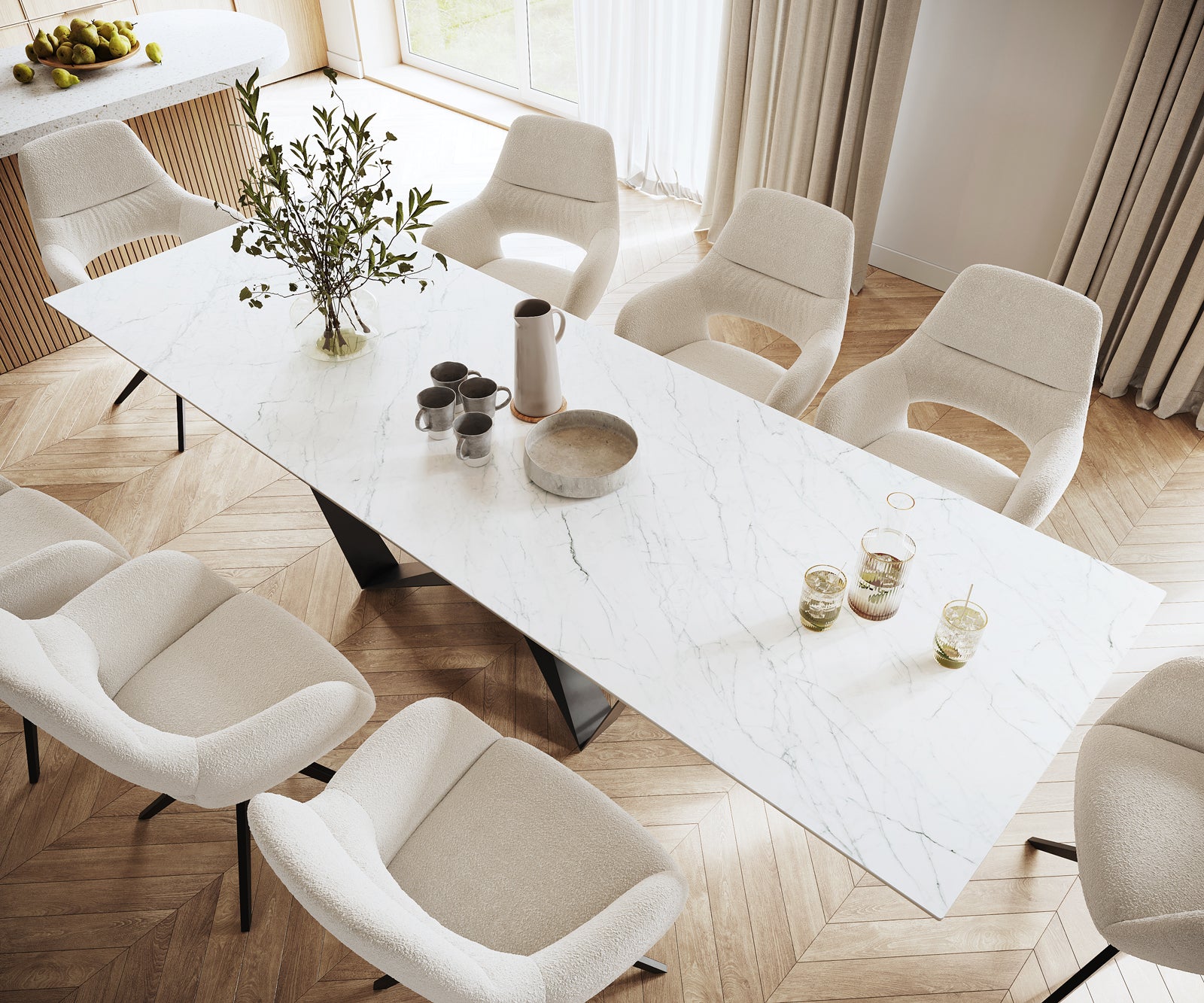 Dining Table Aurora Ceramic White Spider Frame Black 200-300cm