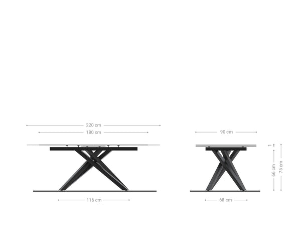 Dining Table Aurora Extendable Ceramic 180-220cm Anthracite Cross Frame Black