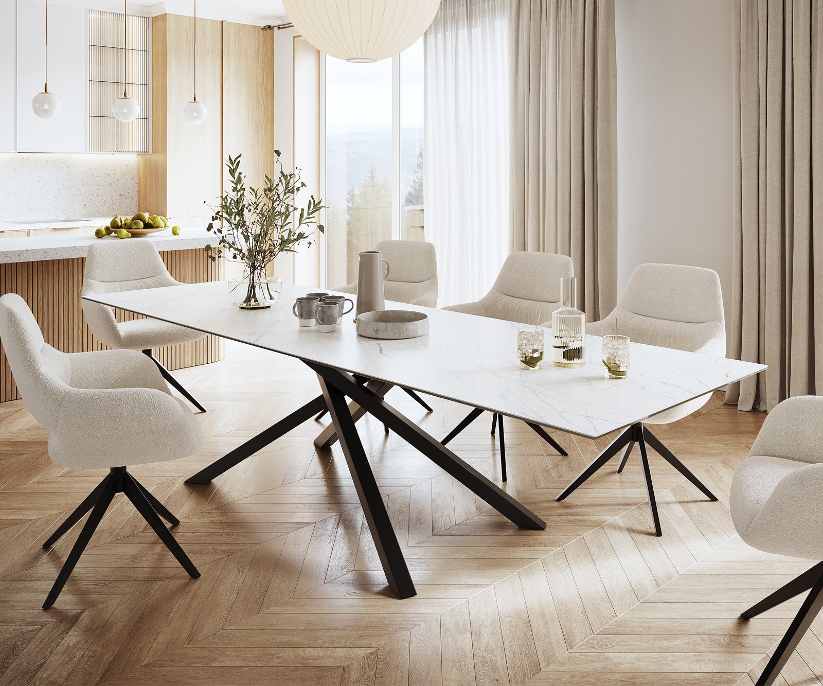 Dining Table Aurora Ceramic White Cross Frame Black 200-300cm