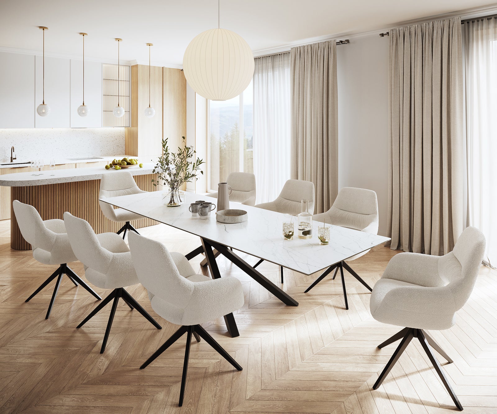 Dining Table Aurora Ceramic White Cross Frame Black 200-300cm