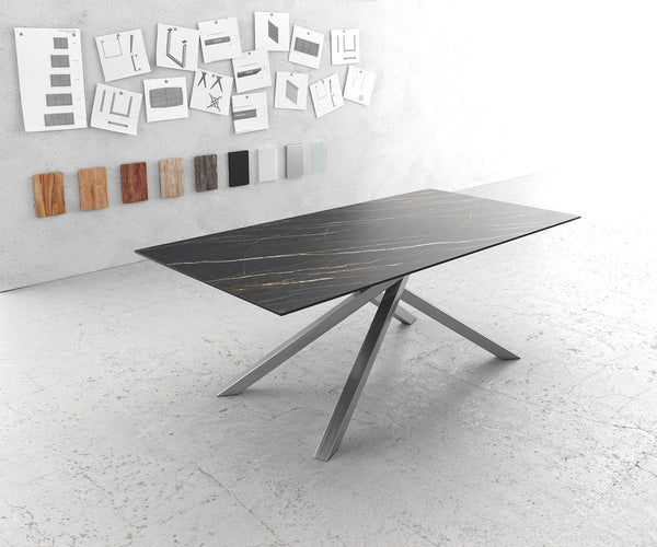 Dining Table Aurora Ceramic Brown Cross Frame Steel 200-300cm