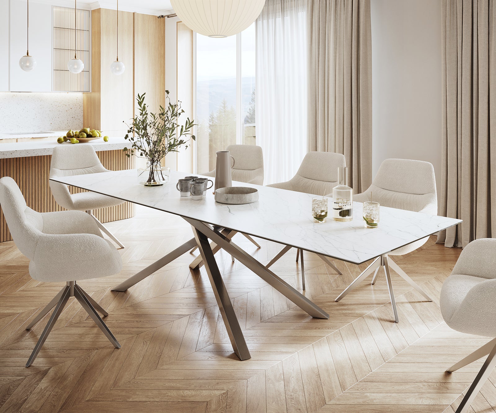 Dining Table Aurora Ceramic White Cross Frame Steel 200-300cm