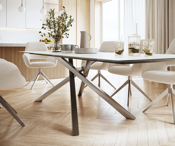 Dining Table Aurora Ceramic White Cross Frame Steel 200-300cm