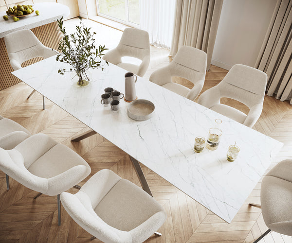 Dining Table Aurora Ceramic White Cross Frame Steel 200-300cm