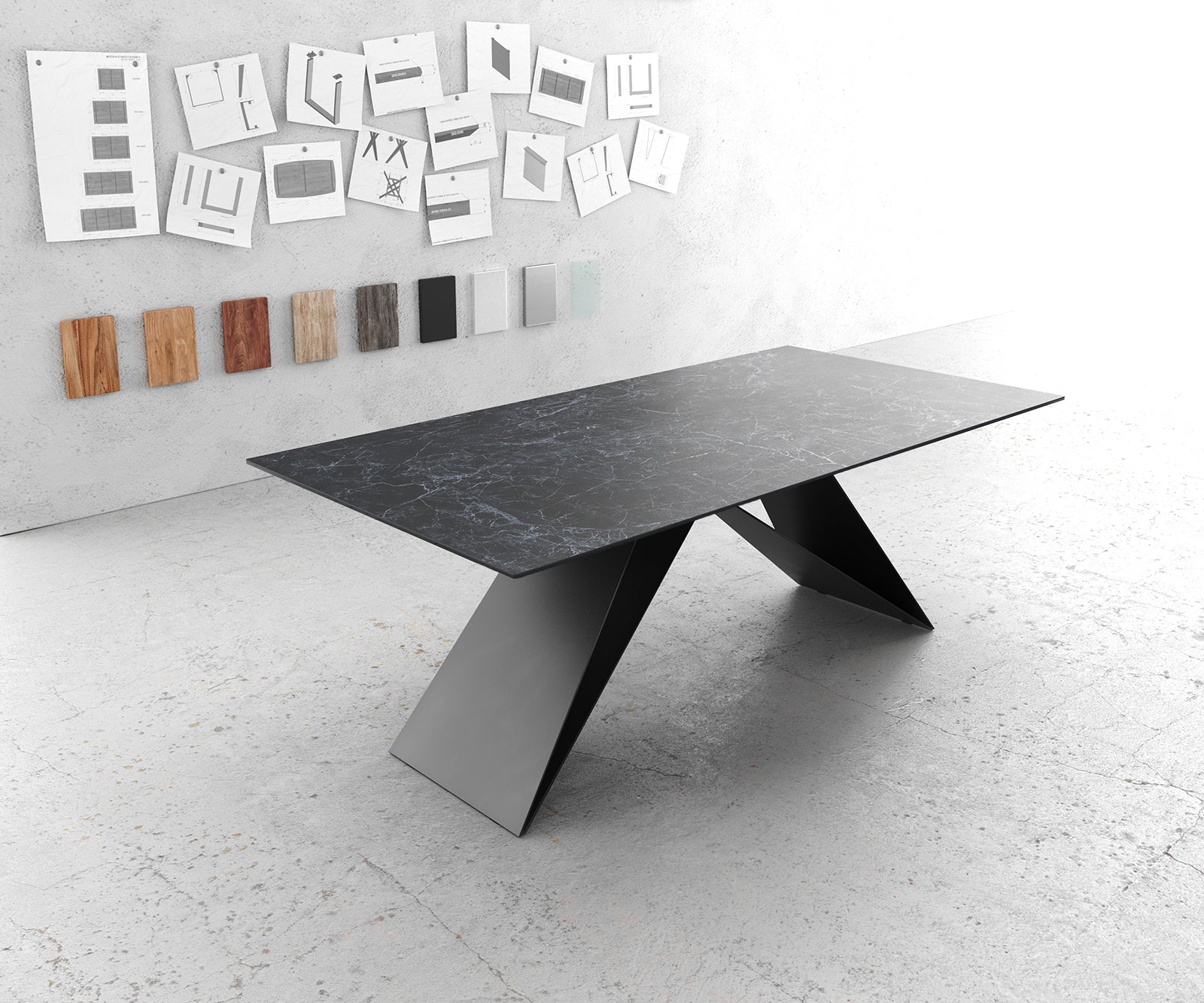 Dining Table Aurora Ceramic Anthracite V Frame Black 200-300cm