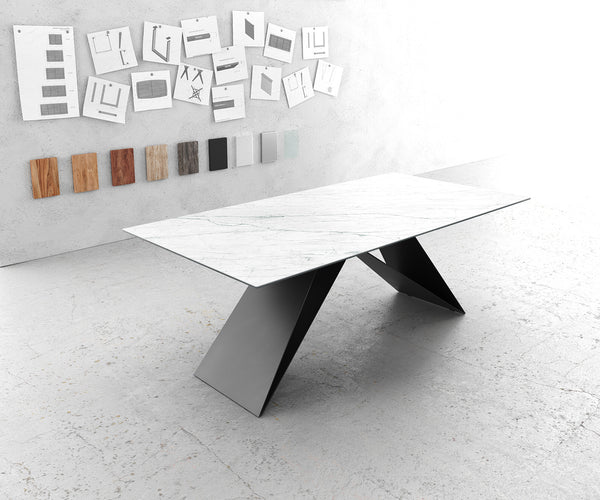 Dining Table Aurora Ceramic White V Frame Black 200-300cm