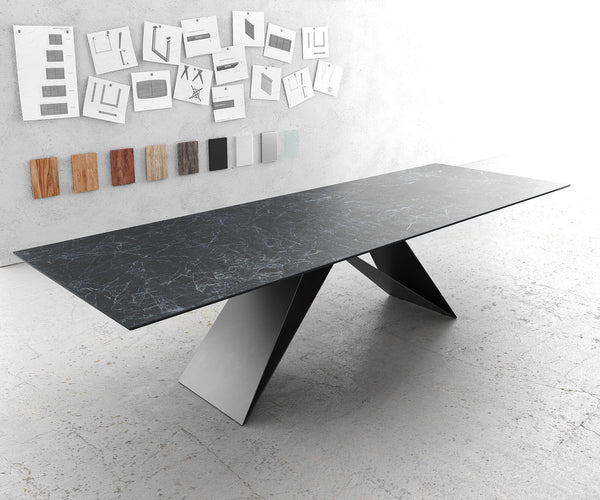 Dining Table Aurora Ceramic Gray V Frame Black 200-300cm