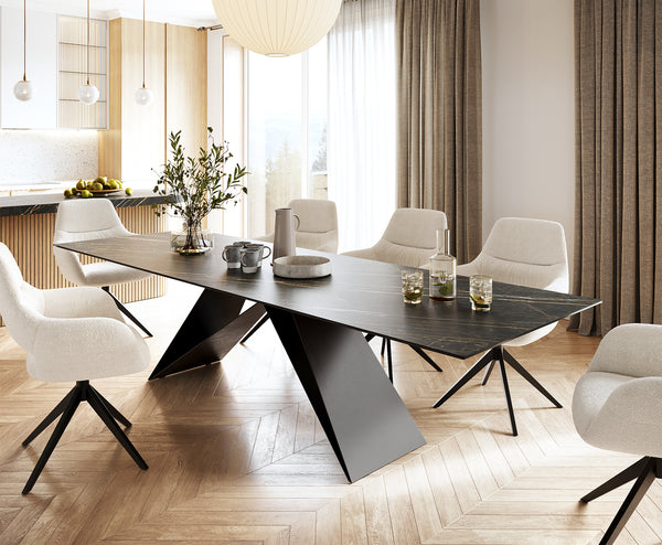 Dining Table Aurora Ceramic Brown V Frame Black 200-300cm