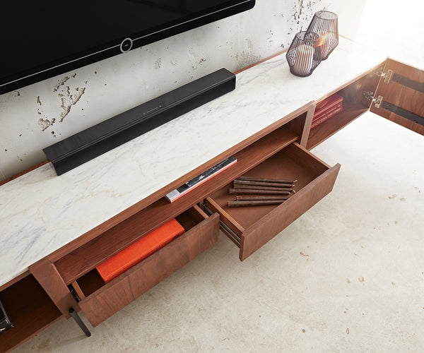 Floating TV Stand Secara 220cm Acacia Wood Brown 2 Doors 2 Compartments