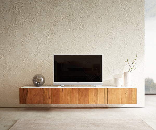 Floating TV Stand Secara 220cm Acacia Wood Natural 4 Doors