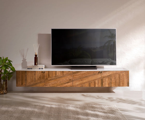 Floating TV Stand Bahan 200 cm 4 Doors Mango Wood Teak Marble Top