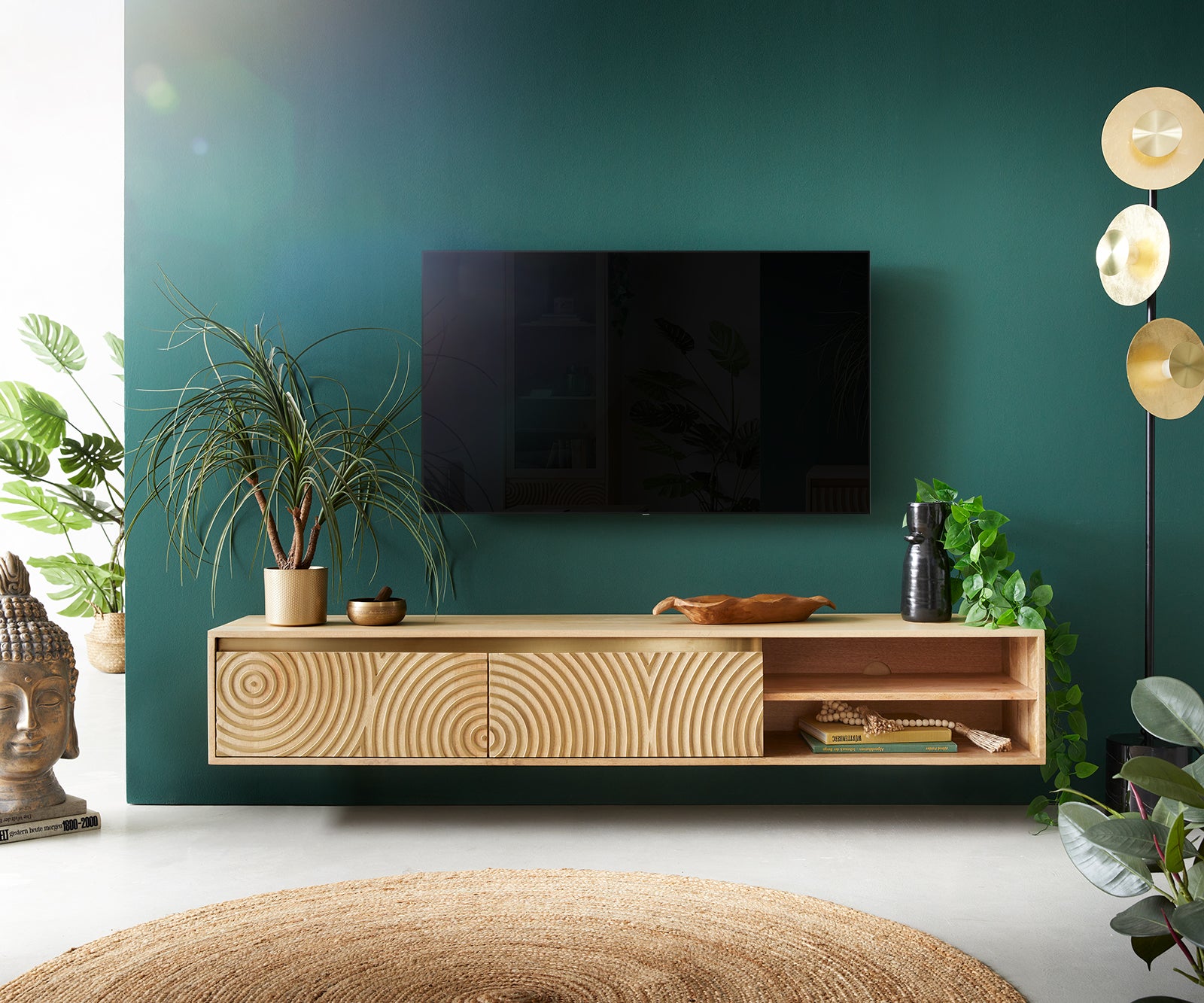 Floating TV Stand Budaya 175 cm 2 Doors 2 Compartments Mango Wood Natural