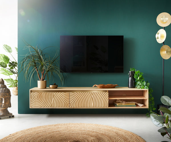 Floating TV Stand Budaya 220 cm 3 Doors 2 Compartments Mango Wood Natural