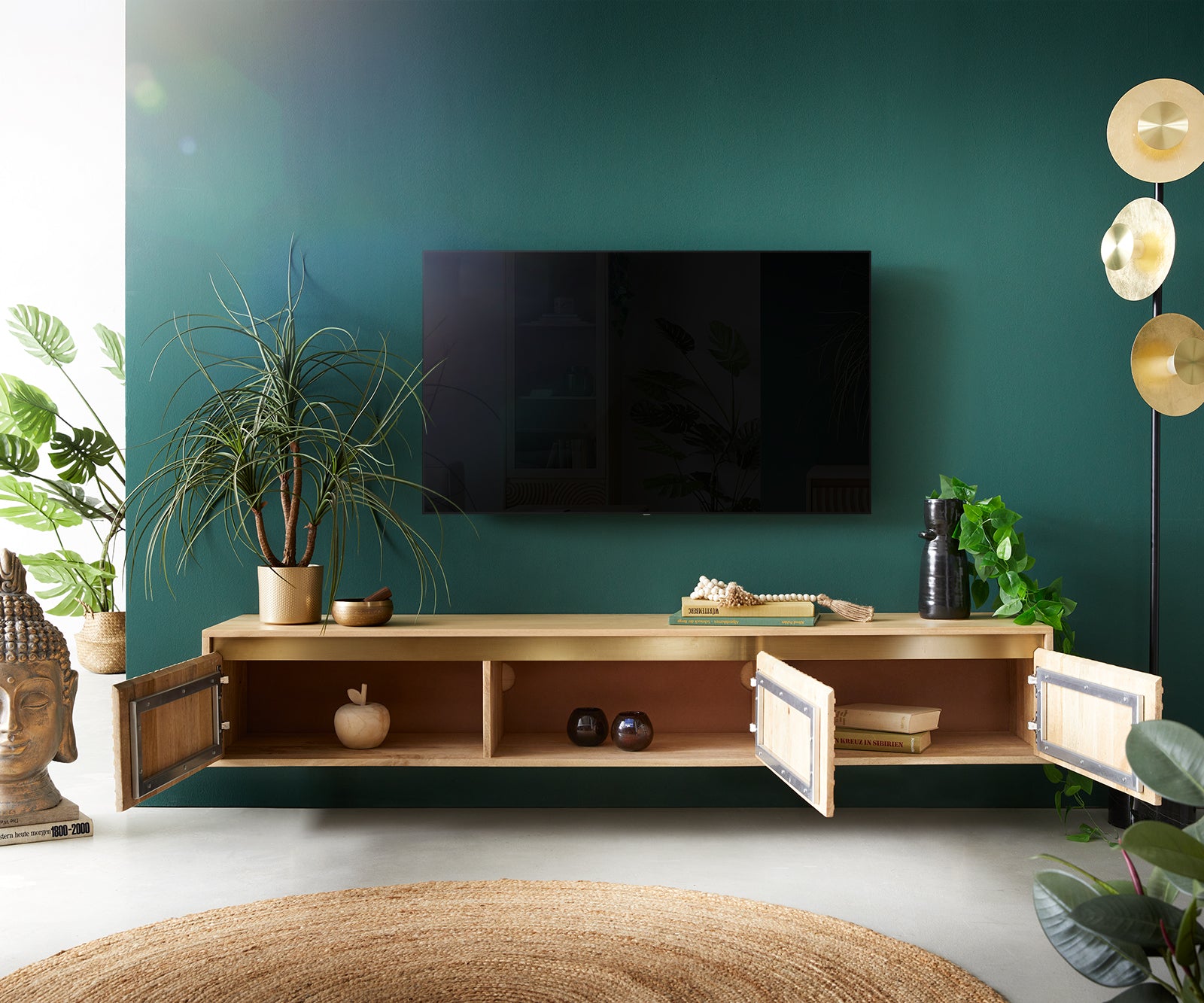 Floating TV Stand Budaya 175 cm 3 Doors Mango Wood Natural