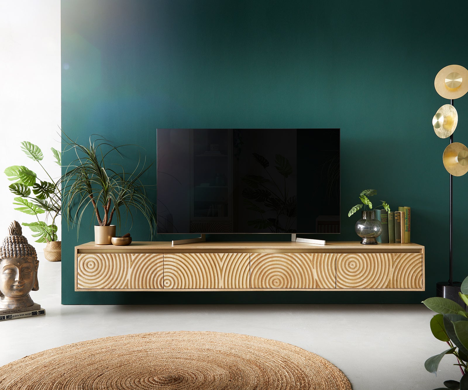 Floating TV Stand Budaya 220 cm 4 Doors Mango Wood Natural