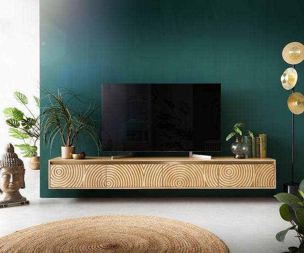 Floating TV Stand Budaya 220 cm 4 Doors Mango Wood Natural