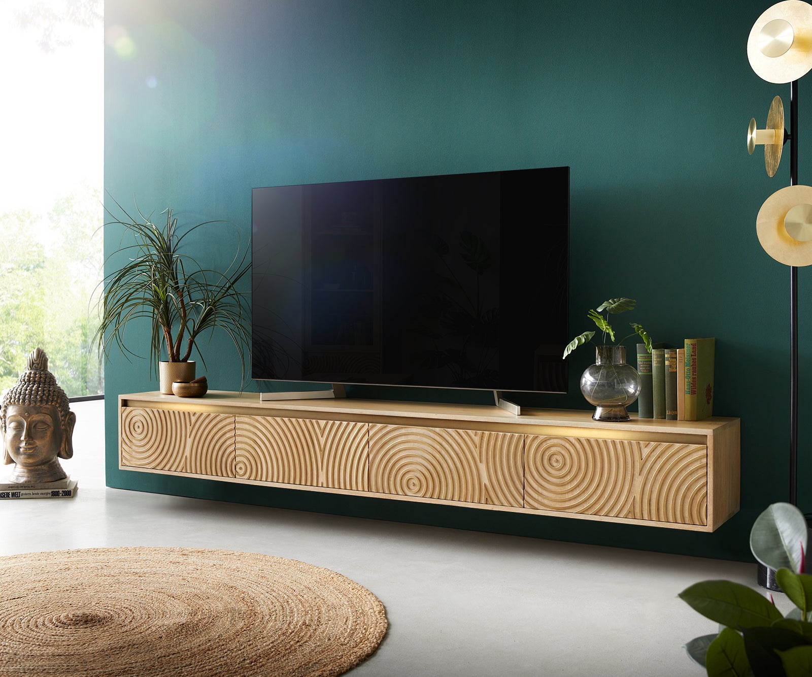 Floating TV Stand Budaya 220 cm 4 Doors Mango Wood Natural