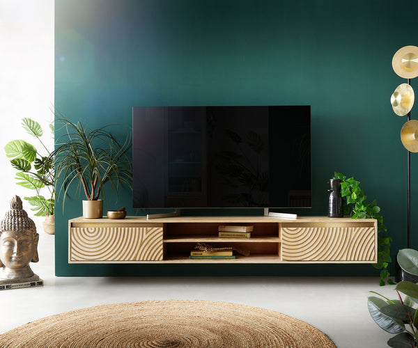 Floating TV Stand Budaya 200 cm 2 Doors 2 Compartments Mango Wood Natural