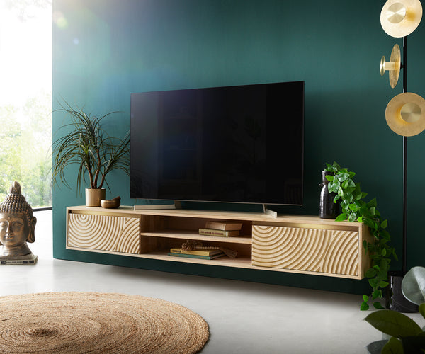 Floating TV Stand Budaya 200 cm 2 Doors 2 Compartments Mango Wood Natural