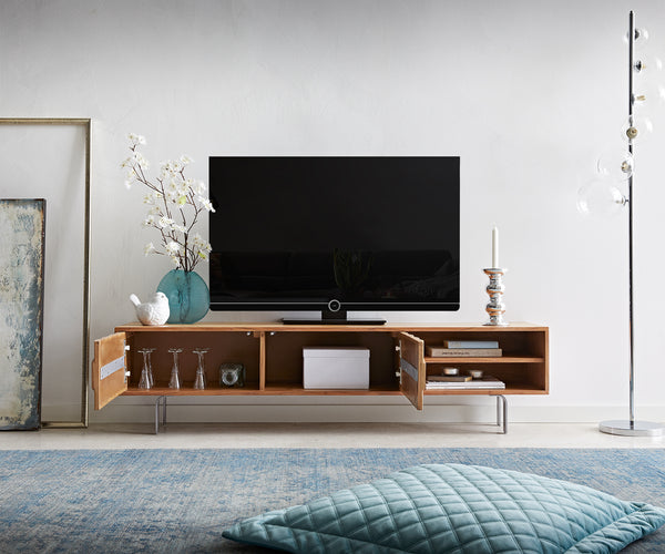 TV Stand Fevo 160-200 cm Acacia Wood Natural 2 Doors 2 Compartments