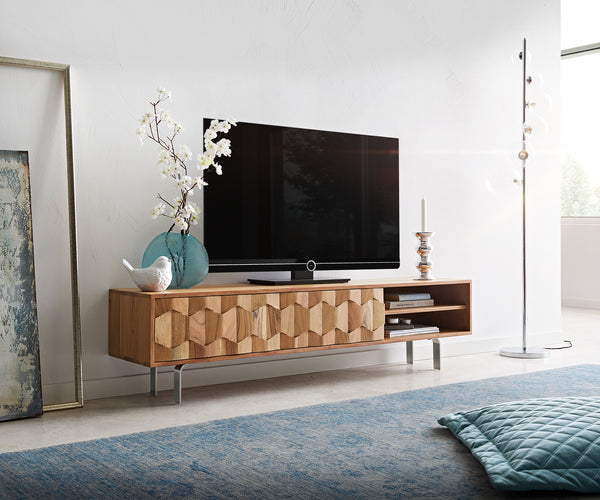 TV Stand Fevo 160-200 cm Acacia Wood Natural 2 Doors 2 Compartments